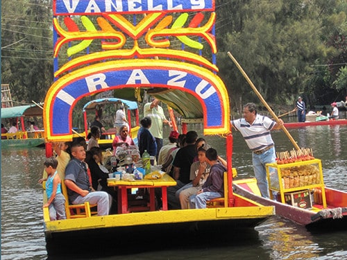 Trajineras Xochimilco, Mexico eating and drinking