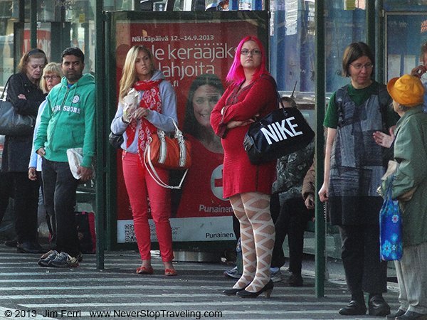 Foto Friday - people at a tram stop, Helsinki, Finland