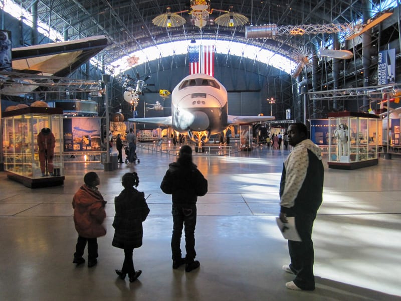 The Space Shuttle seen from the entrance to the Air Space Museum Dulles