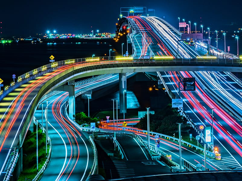 colorful road patterns at night