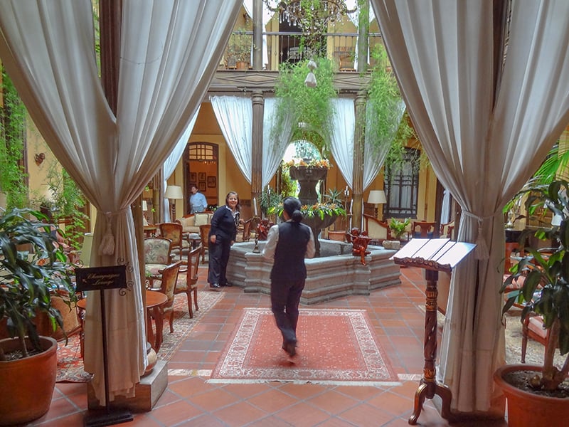 the lobby of a hotel in Cuenca Ecuador