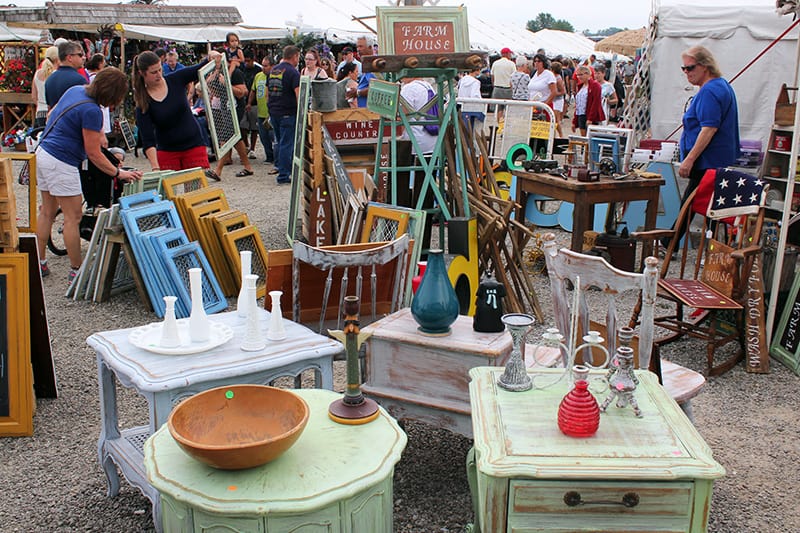 people in a flea market in Indiana Amish country
