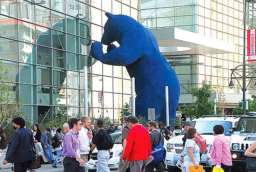 Visiting "The Big Blue Bear" at Denver's Convention Center,  one of the things to do in downtown Denver 