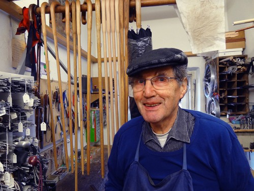 Umbrella maker Andreas Kirchtag in his shop met on a private tour of Salzburg