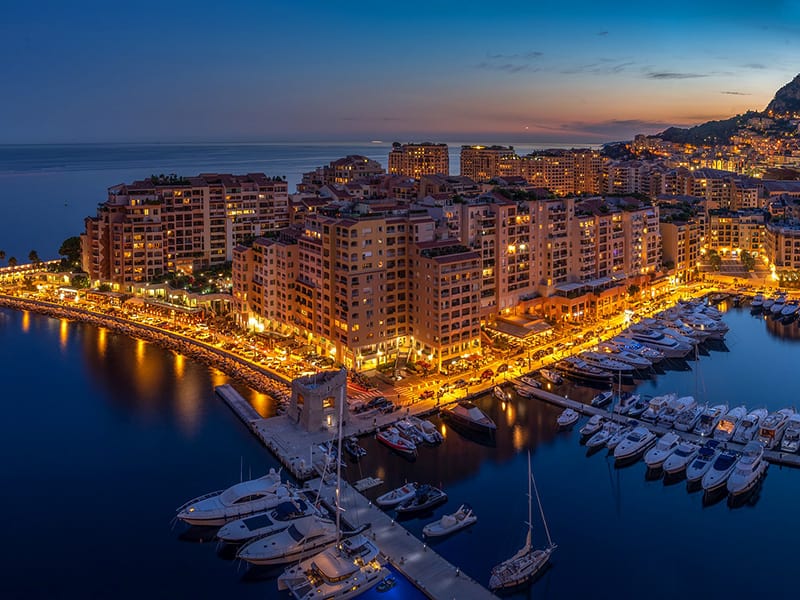 Monaco at night, one of the small countries of the world