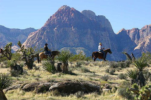 cowboys on Horseback rides Las Vegas near a mountain