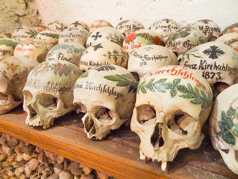 old painted skulls on a table