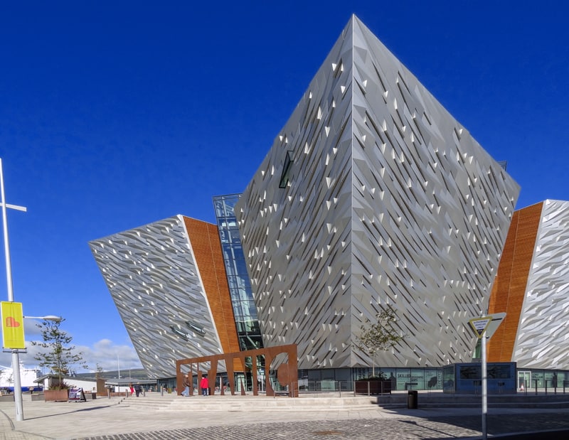 The front of the Titanic Museum, which looks like a ship's bow. Visiting it is one of the best things to do in Belfast.