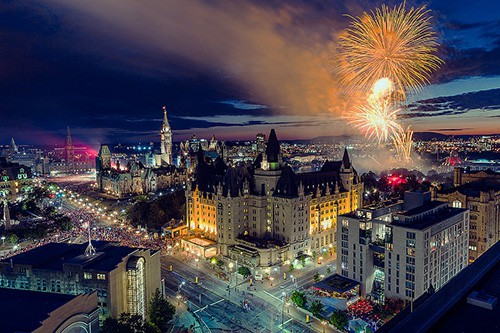 fireworks over a city - Canadian summer festivals