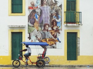 A pedicab on a treet in Old Havana in Cuba