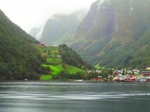 a town on a bay seen on fjord tours from Bergen