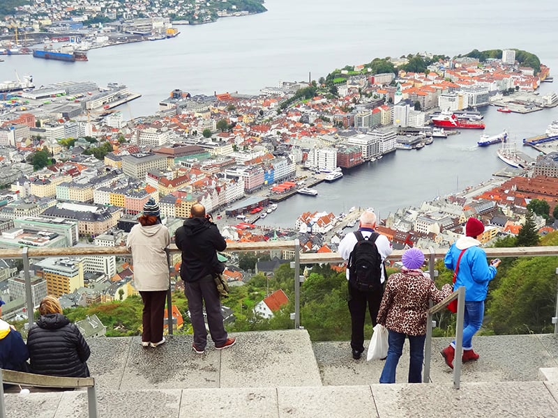 people looking down on Bergen, Norway