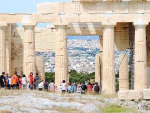 people on the Acropolis in Athens, Greece