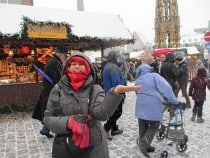 a woman in a winter market