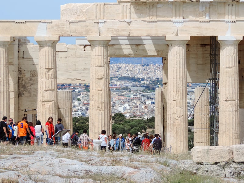 people at the ruins of the Acropolis