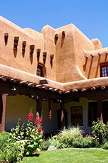 Courtyards of an old adobe building seen while visiting Sante Fe