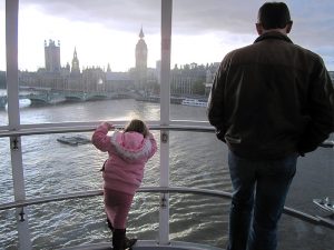 girl looking at teh skyline of London
