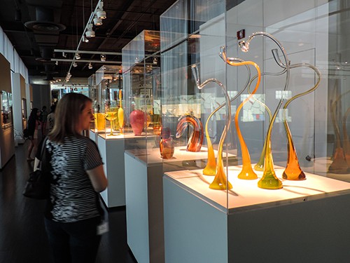 a glass exhibit in a small museum