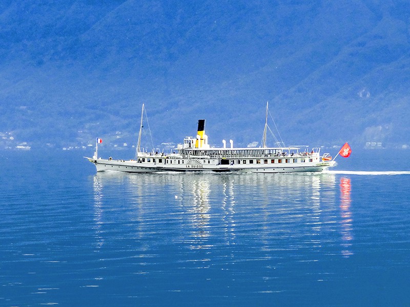 an old steamship on a day trip from Geneva on Lake Geneva