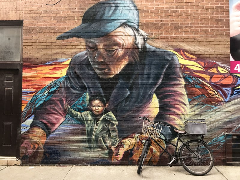 A wall mural   seen in Toronto in the winter