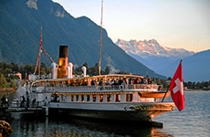 A ferry dockside on Lake Geneva, Swtizerland, seen on a day trip from geneva