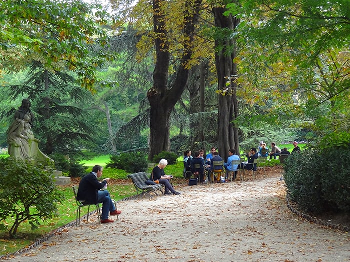 people on chairs in a park