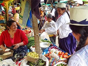 indian women in a market in Ecuador
