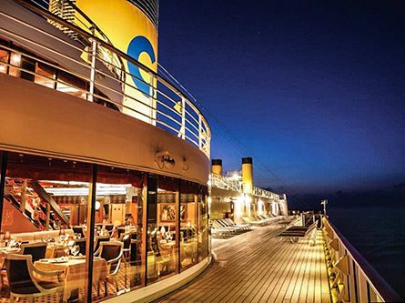 deck of a cruise ship at night