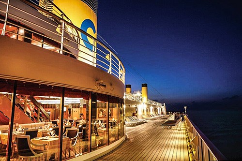 deck of the Costa Mediterranea at night