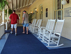 rocking chairs on a hotel porch in Georgia