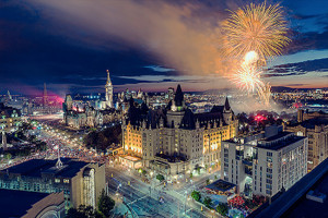 fireworks over a city