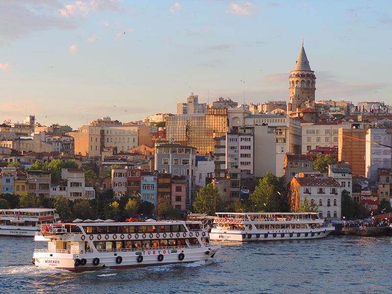 People on the ferry going to the neighborhood of Karakoy, one of the things to do in Istanbul