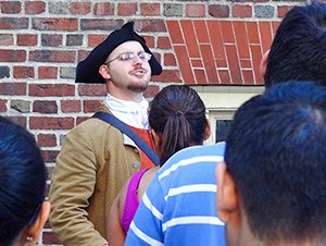 man dressed in Colonial costume in Boston