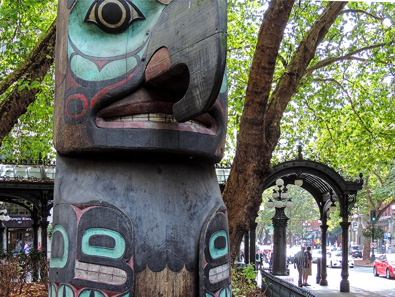 totem pole in Pioneer Square, one of the places to visit in Seattle