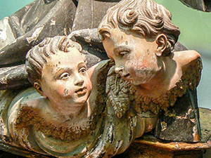 carved wooden angels in a museum in Irpinia