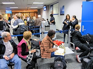 people awaiting a delayed flight