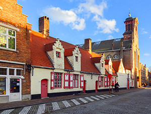 a brightly painted building Bruges, Belgium