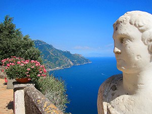 a bust on a terrace