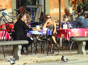 people at a cafe in Lucca, Italy