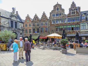 Old World gabled buildings traveled to by train