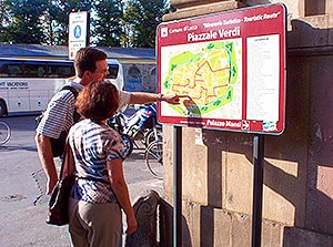 A pedestrian map of Lucca's old city