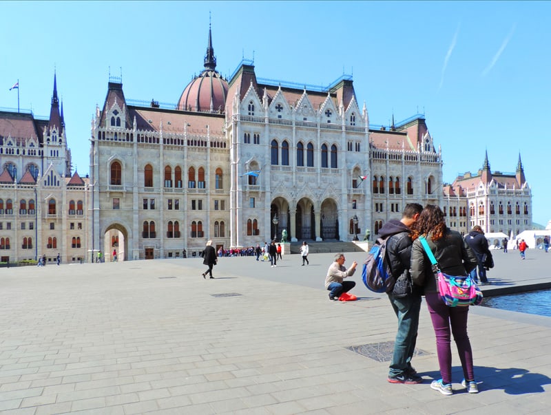 a couple in fron or an ornate old building, seen during 2 days in Budapest