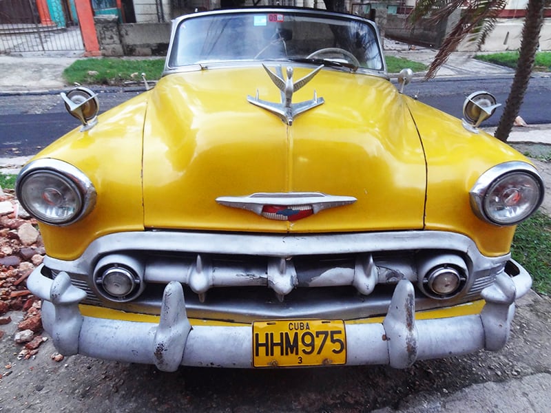 an old American car on a street in Havana