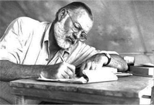 Hemingway at work writing