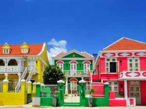 brightly colored houses in the Caribbean