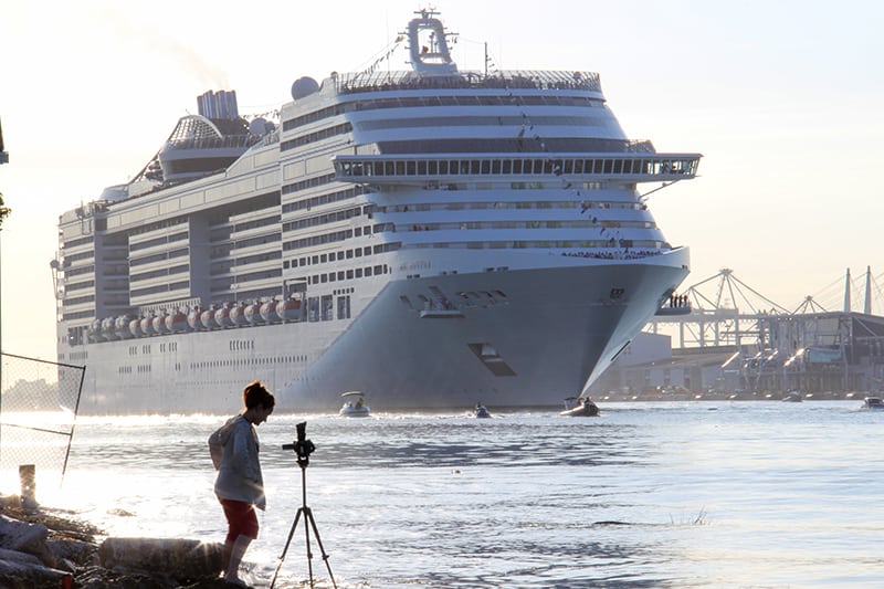 a ship in a port - on a MSC Divina Cruise