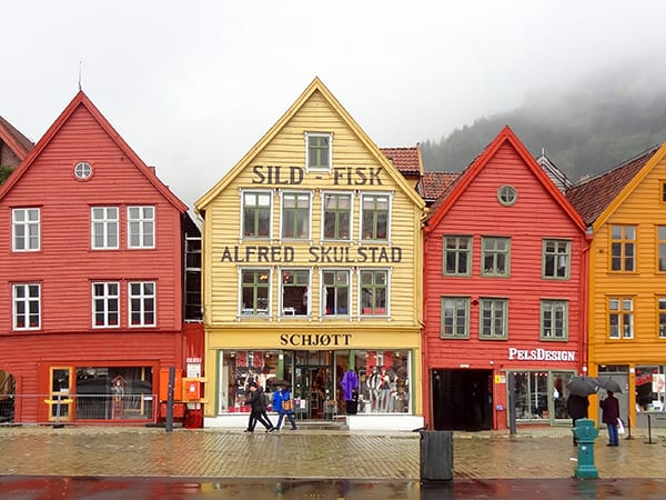 colorful old bildings in norway in Scandinavia