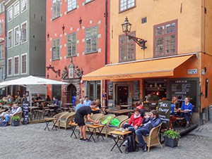 people at a cafe in Sweden in Scandinavia