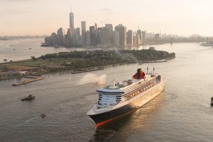 a ship in New York harbor - the Cunard QM2