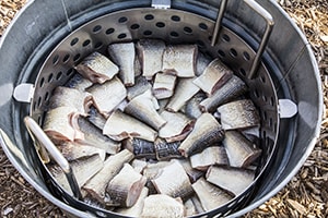 fish being prepared for boiling